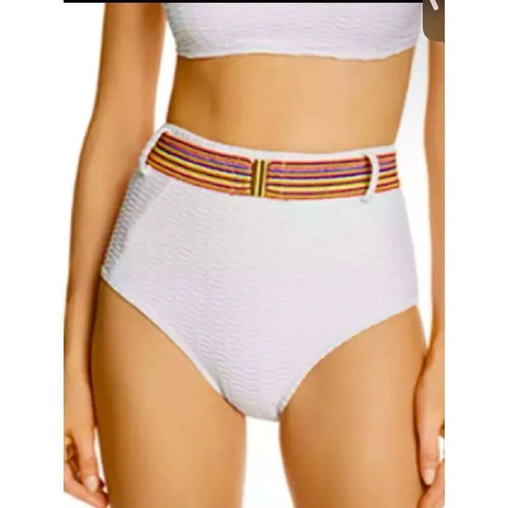 SHOSHANNA Bikini Bottom Bond Girl Retro 1060s High Waist Belted White Size S